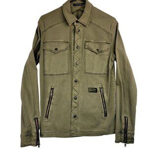 Michael Stars Small Olive Green Cotton Blend Military Shirt Jacket Zip Utility